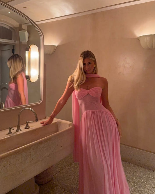 Trägerloses A-Linien-Ballkleid in Rosa, formelles Partykleid in Rosa, J6282