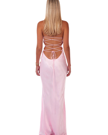 Backless Pink Prom Dress Satin Formal Evening Party Dress J6288