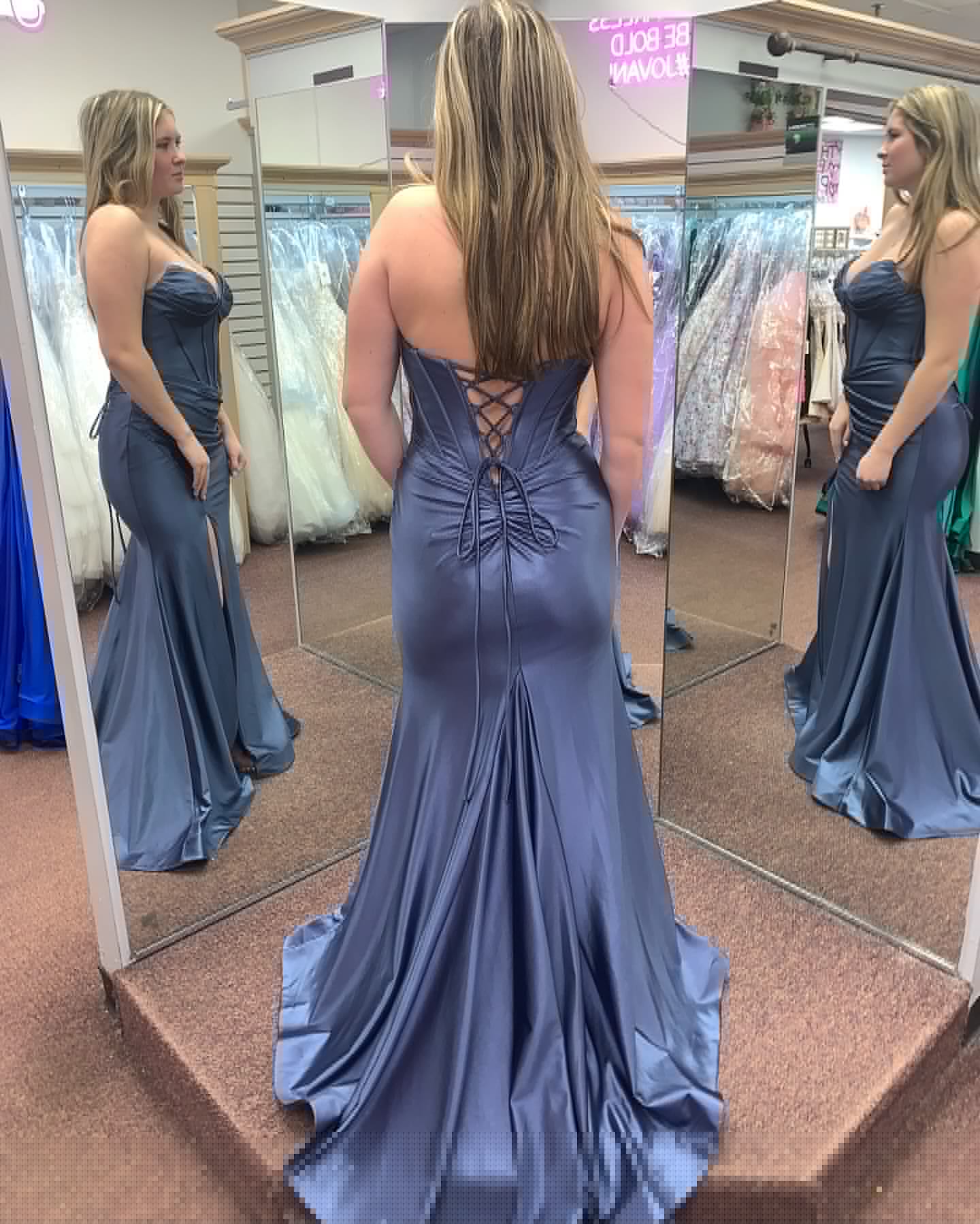 Spaghetti Straps Mermaid Navy Blue Prom Dress J6290