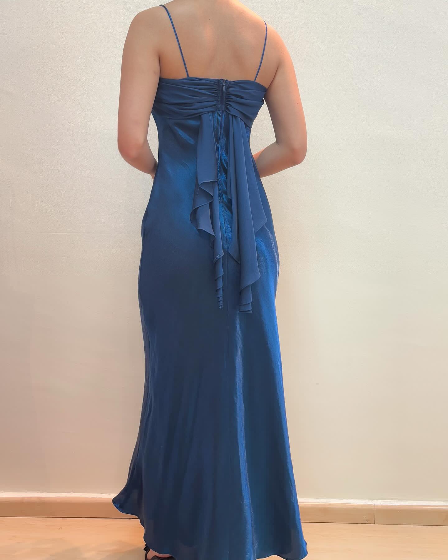 Spaghetti Straps Mermaid Blue Ruffle Prom Dress J6291