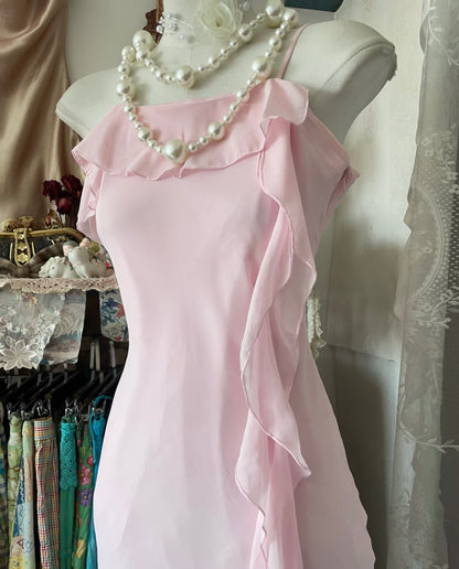 Spaghettiträger Meerjungfrau Rosa Ballkleid Rüschen Formales Partykleid J6305