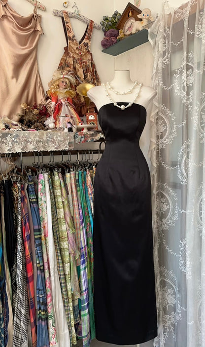 Robe de bal noire fourreau sans bretelles, élégante robe de soirée J6306