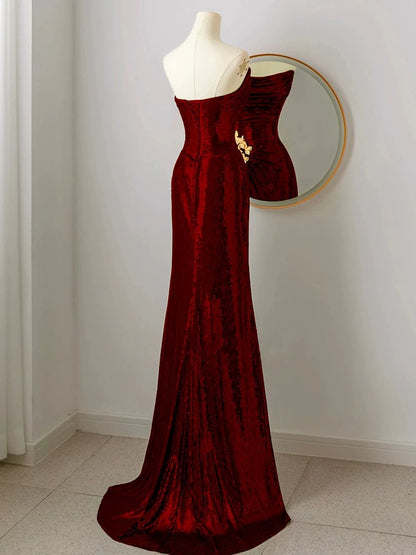 Trägerloses Pailletten-Burgunderrot-Ballkleid Formales Abendkleid J7098