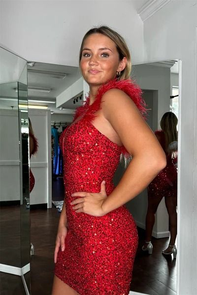 Red Sequin Homecoming Dresses Short Prom Dresses J7228