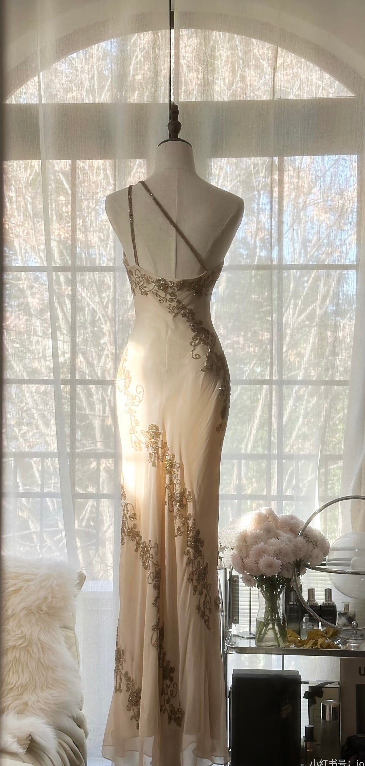 Robe de bal fourreau asymétrique en mousseline de soie, robe de soirée formelle vintage J6319