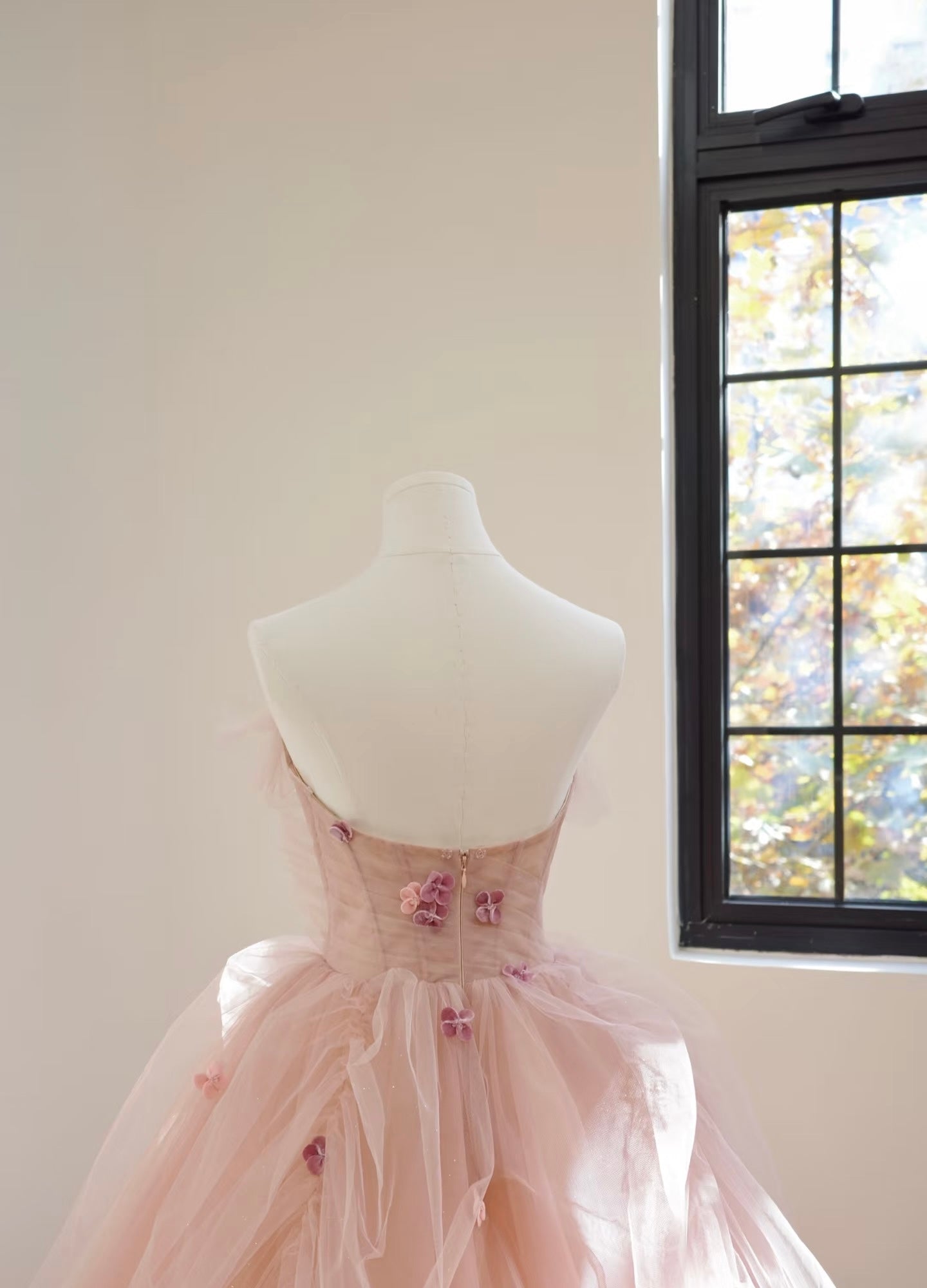 A Line Tulle Pink Birthday Dress Sweet Formal Prom Dress J6325