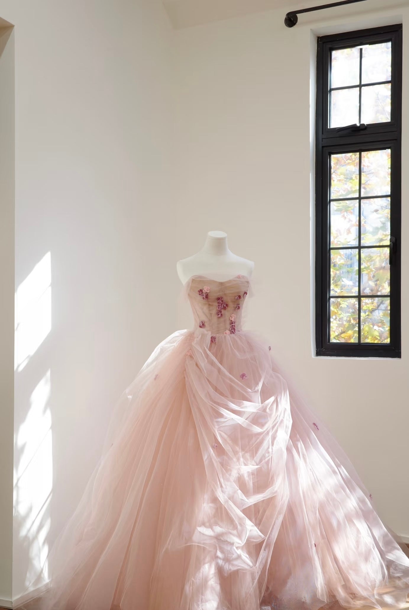 A Line Tulle Pink Birthday Dress Sweet Formal Prom Dress J6325