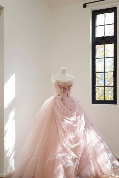 A Line Tulle Pink Birthday Dress Sweet Formal Prom Dress J6325