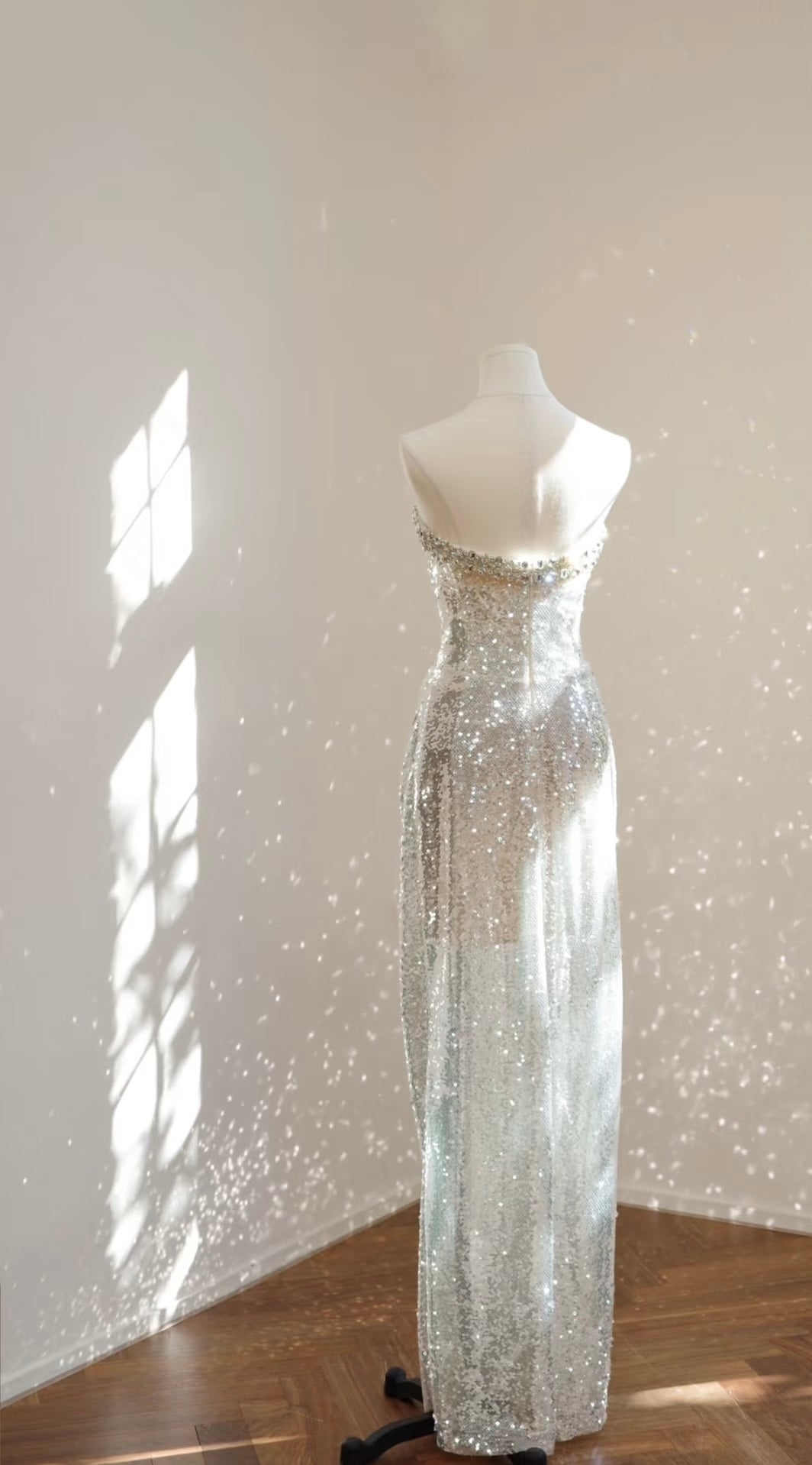 Robe de bal bustier à sequins argentés, robe de soirée scintillante J6327