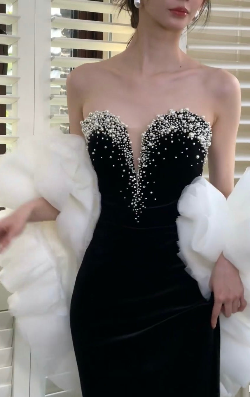 Sweetheart Samt Schwarz Ballkleid Elegantes formelles Abendkleid J6335