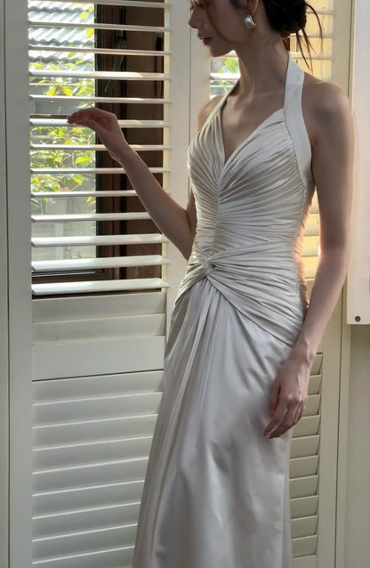 Halter Mermaid Satin Prom Dress Formal Party Dress Birthday Dress J6336