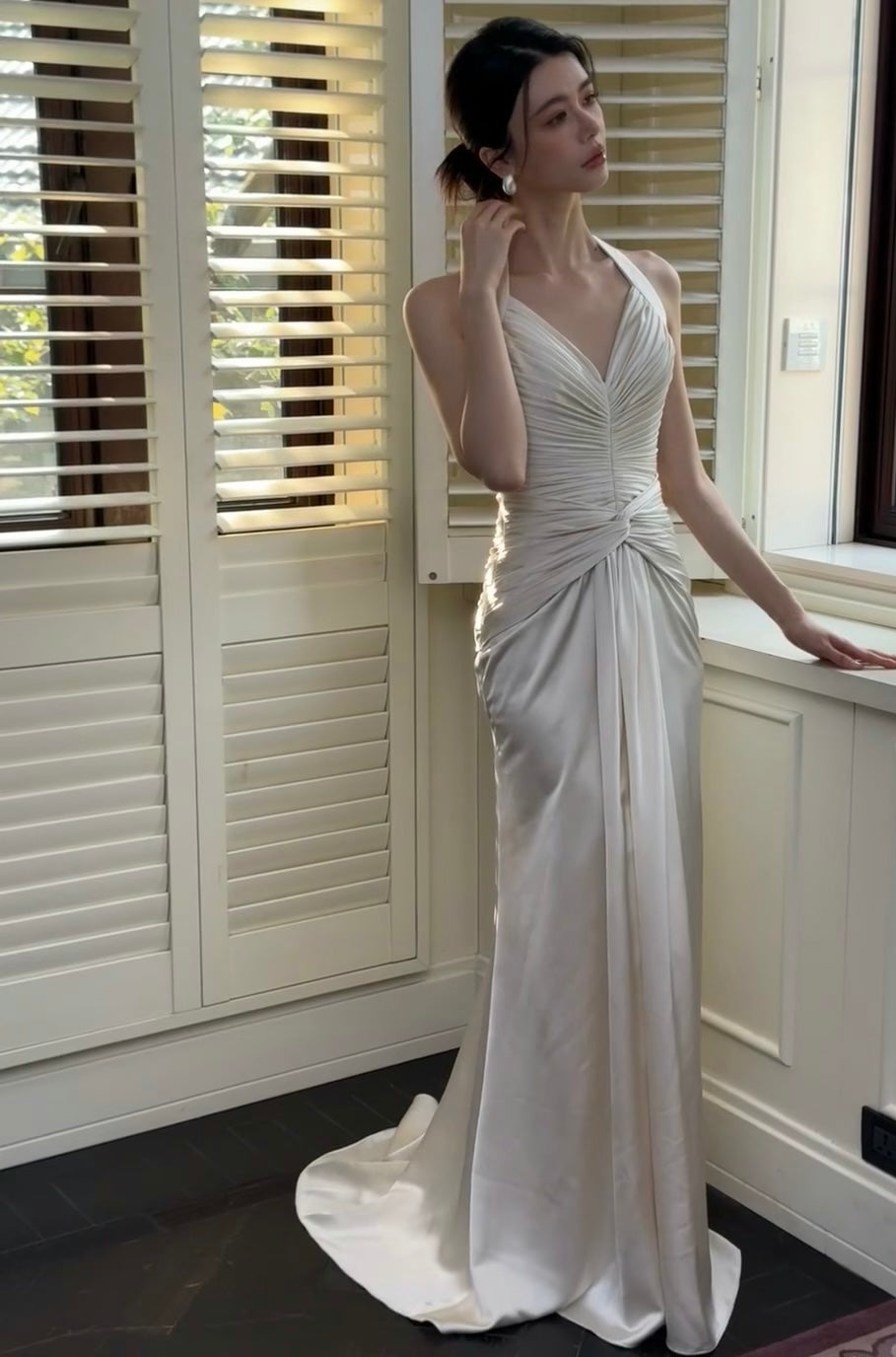 Halter Mermaid Satin Prom Dress Formal Party Dress Birthday Dress J6336