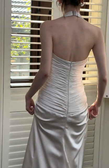 Halter Mermaid Satin Prom Dress Formal Party Dress Birthday Dress J6336