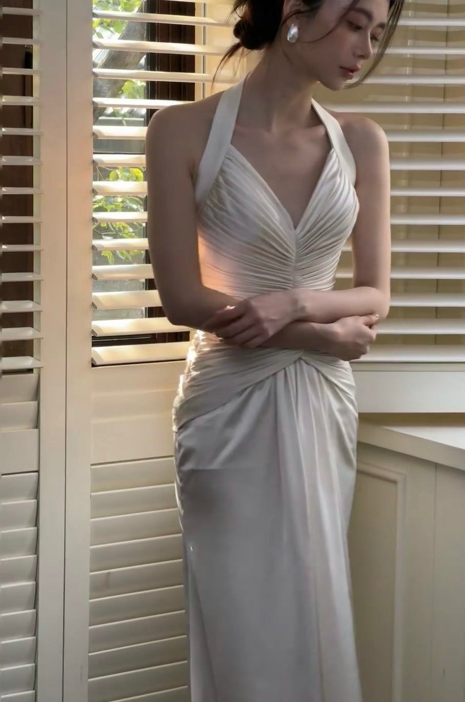 Halter Mermaid Satin Prom Dress Formal Party Dress Birthday Dress J6336