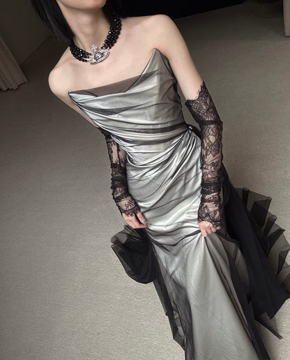 Strapless Mermaid Sliver Prom Dress Satin Evening Gowns J6338