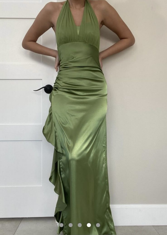 Neckholder Rüschen Grün Ballkleider Formales Abendkleid J6357