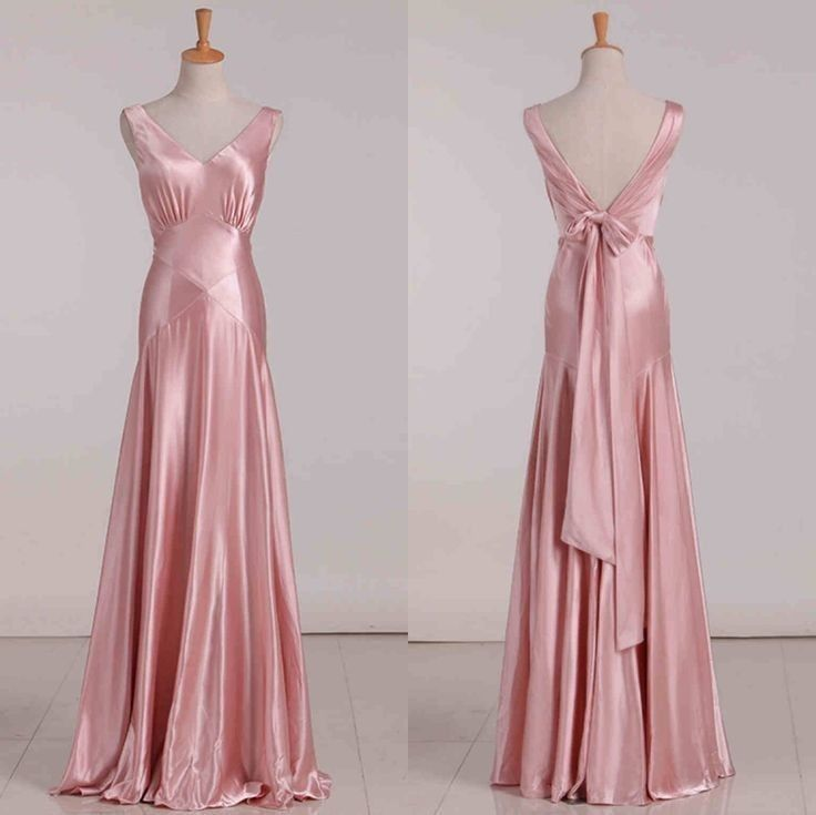 Robe de bal sirène en satin rose à col en V et robe de demoiselle d'honneur J6367