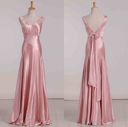 Robe de bal sirène en satin rose à col en V et robe de demoiselle d'honneur J6367
