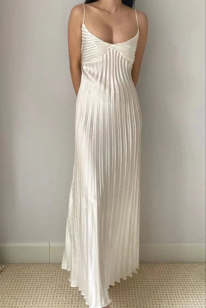 Rückenfreies, plissiertes Satin-Ballkleid in Elfenbein, sexy Abendkleid J6368