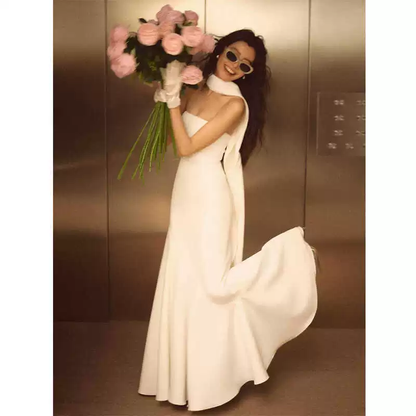 Meerjungfrau Trägerloses Weißes Abendkleid Einfaches Brautkleid J6370