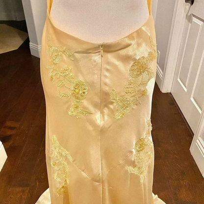 Meerjungfrau Satin Gelb Rückenfrei Lange Partykleider Formales Abendkleid J6375