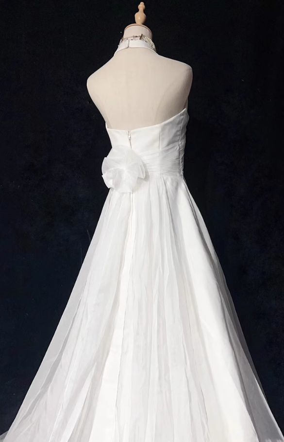 Meerjungfrau Neckholder Perlen Weiß Brautkleid Vintage Abendkleid J6381