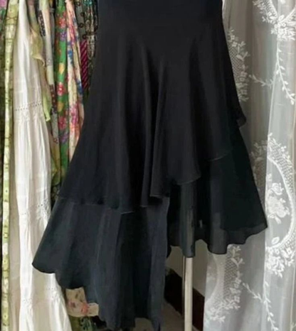 Elegantes formelles schwarzes Kleid mit Rüschen in A-Linie, Ballkleid J6383