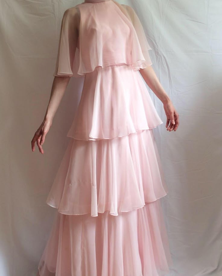 A Line Tiered Pink Chiffon Prom Dress Formal Party Gown J6385