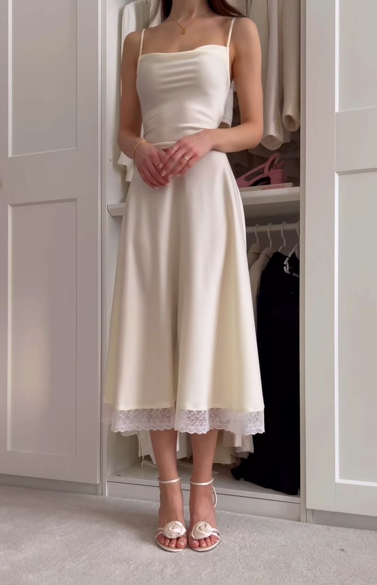 Spaghetti Straps A Line Ivory Prom Dress Satin Evening Dress J6387