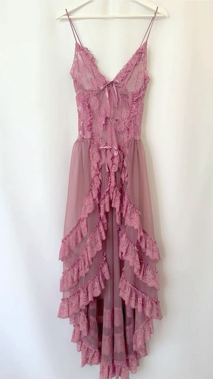 Spaghettiträger Durchsichtiges Spitzenrüschenkleid J6391
