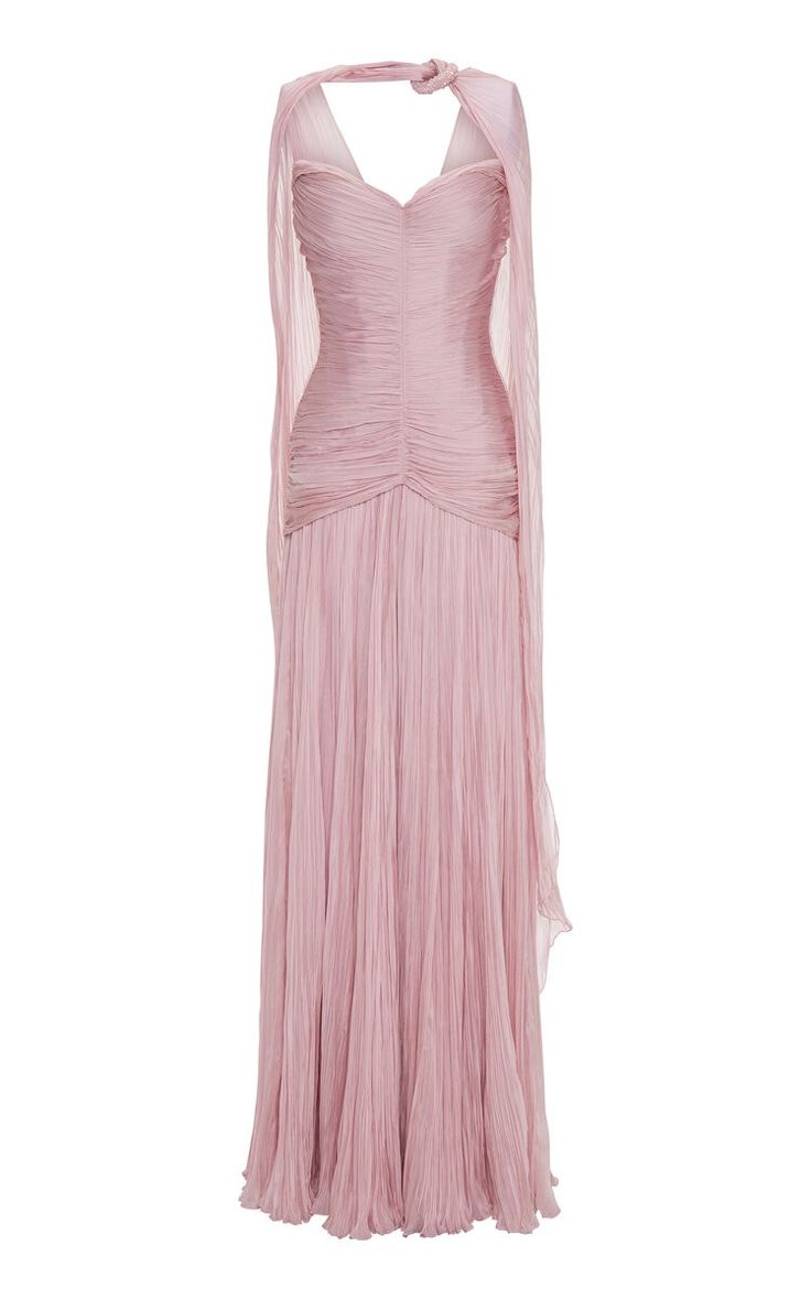Robe de soirée rose en mousseline plissée J6506