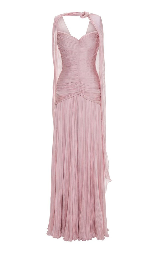 Plissiertes Chiffon-Rosa-Ballkleid, formelles Abendkleid J6506