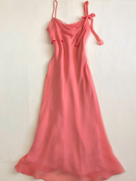 A-Linie Chiffon Rosa Ballkleid Vintage Abendkleid J6393