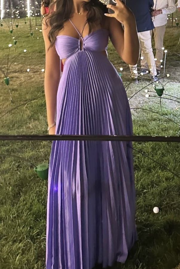 Halter A Line Purple Pleated Prom Dress Formal Chiffon Evening Dress J6398