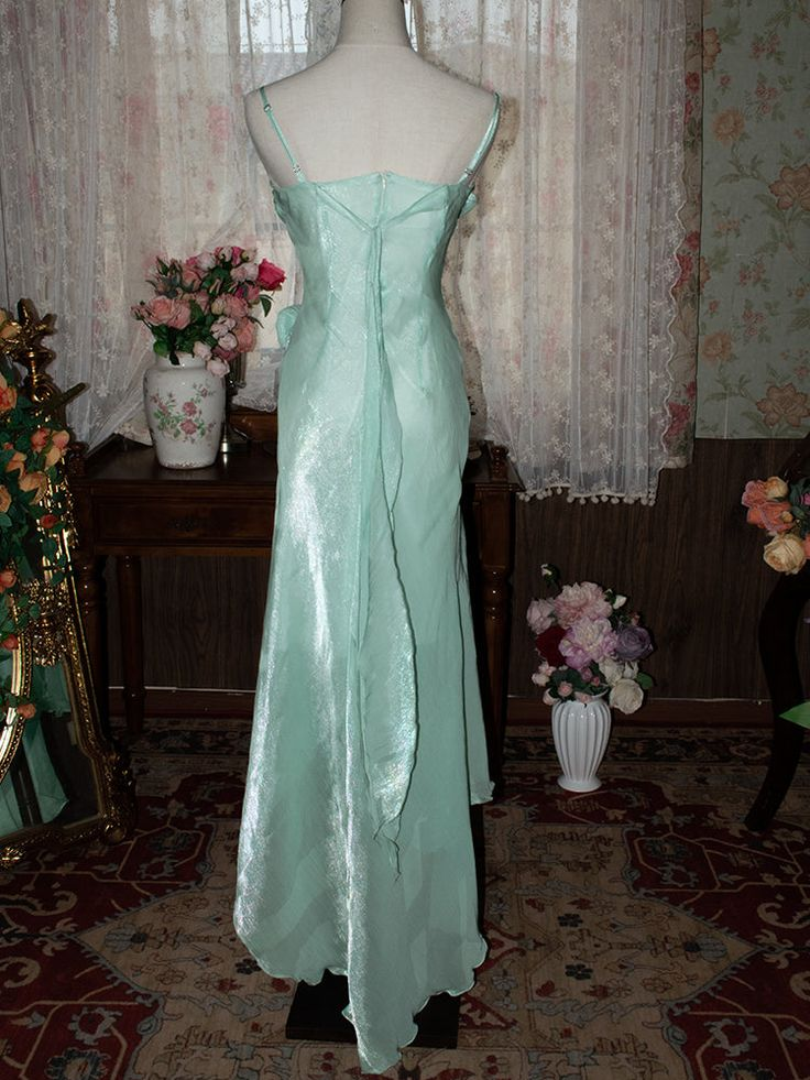 Mintgrünes langes Ballkleid mit Spaghettiträgern im Vintage-Stil, Meerjungfrauenkleid J6402