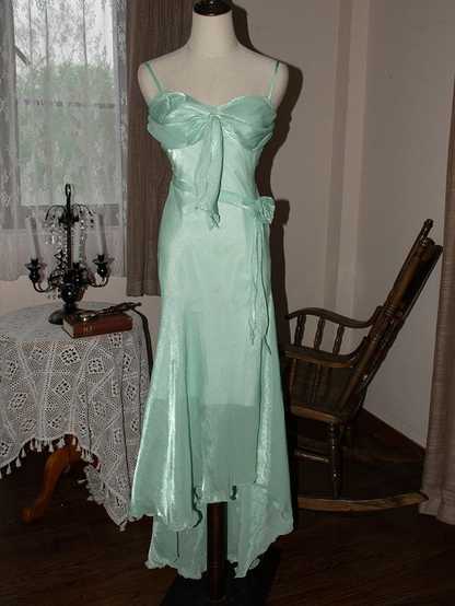 Mintgrünes langes Ballkleid mit Spaghettiträgern im Vintage-Stil, Meerjungfrauenkleid J6402