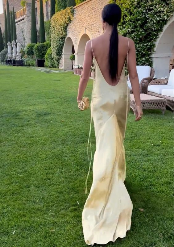 Robe de bal en satin à bretelles spaghetti et col en V, robe de soirée simple avec appliques J6410