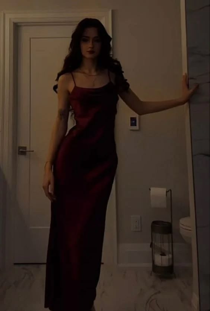 Spaghetti Straps Modest Mermaid Burgundy Prom Dress Formal Party Gown J6417