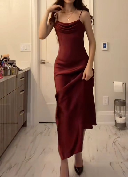 Spaghetti Straps Modest Mermaid Burgundy Prom Dress Formal Party Gown J6417