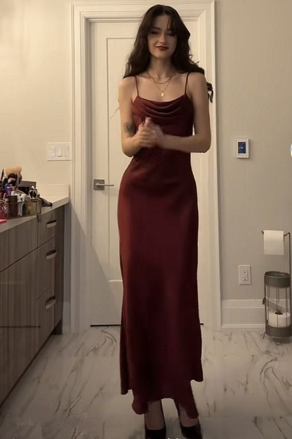 Spaghetti Straps Modest Mermaid Burgundy Prom Dress Formal Party Gown J6417