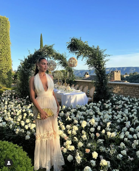 Robe de soirée de mariage coupe trapèze à col en V J6434