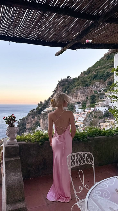 Backless Sheath Pink Prom Dress Satin Formal Evening Dress J6445