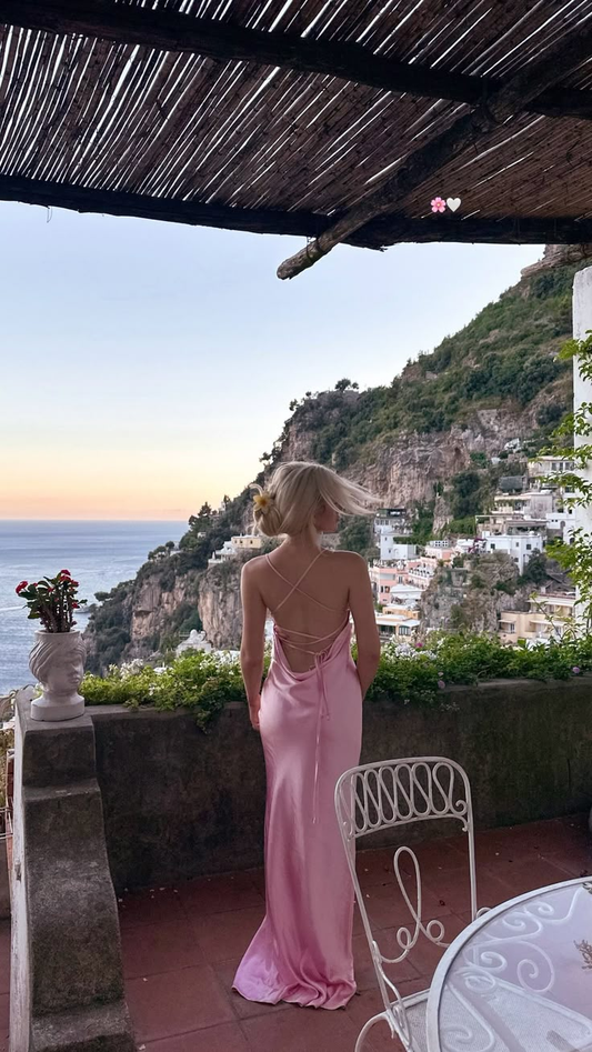 Backless Sheath Pink Prom Dress Satin Formal Evening Dress J6445