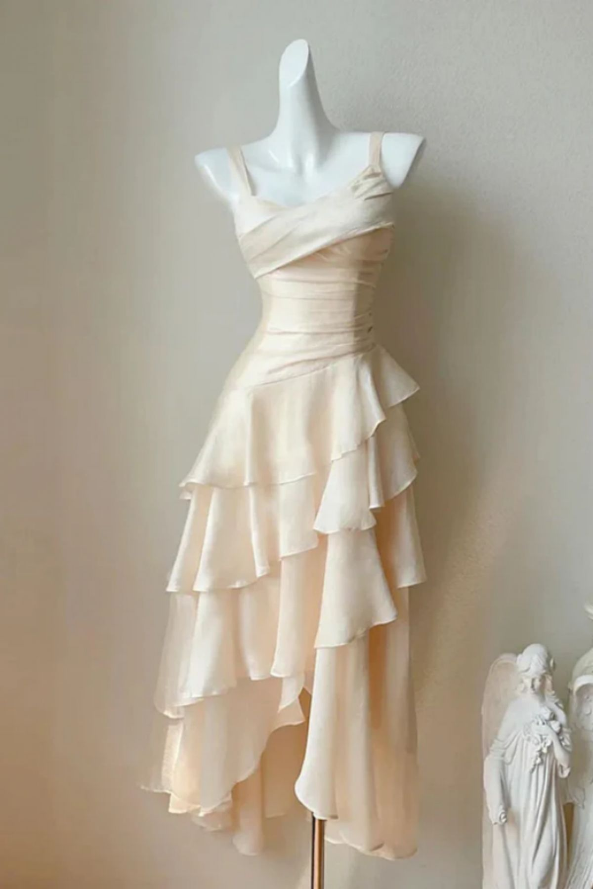 Ivory High Low Satin Straps Homecoming Dress Chic Prom Dress J8156