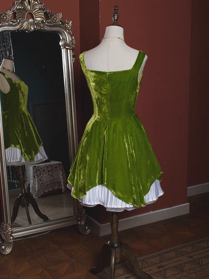 A Line Green Velvet Homecoming Dress Short Prom Dress J6649