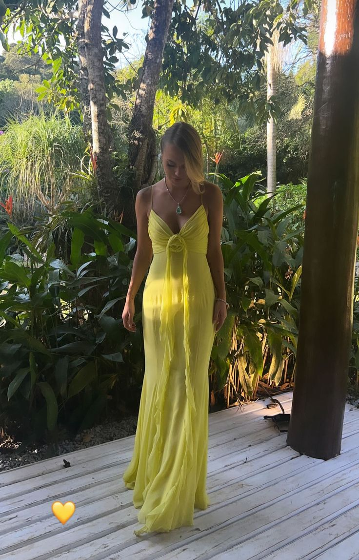 Spaghetti Straps Yellow Prom Dress Ruffle Wedding Guest Dress J6451