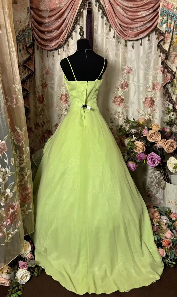 A Line Green Vintage Long Prom Dresses Layered Birthday Dress J8475
