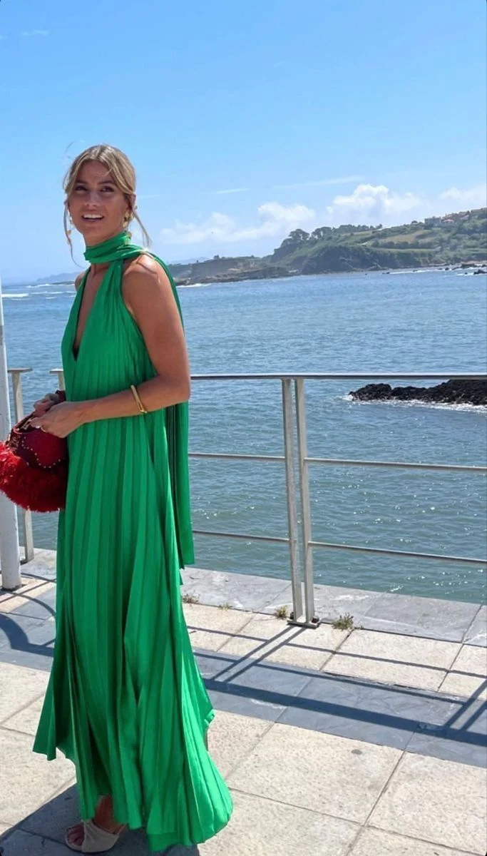 Robe d'été en satin rose plissée pour invité de mariage J6459