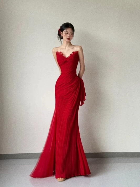 Meerjungfrau Rotes Abendkleid Sexy Formales Partykleid J6472