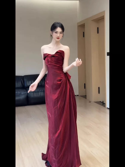 Robe de soirée bordeaux bustier J6476